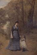 Jean Baptiste Camille  Corot Madame Stumpf et sa fille (mk11) Sweden oil painting artist